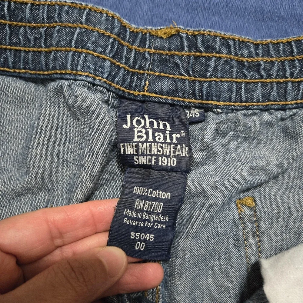 John Blair Jeans Mens 34x27 Blue Relaxed Wide Leg Elastic Waist Medium Wash